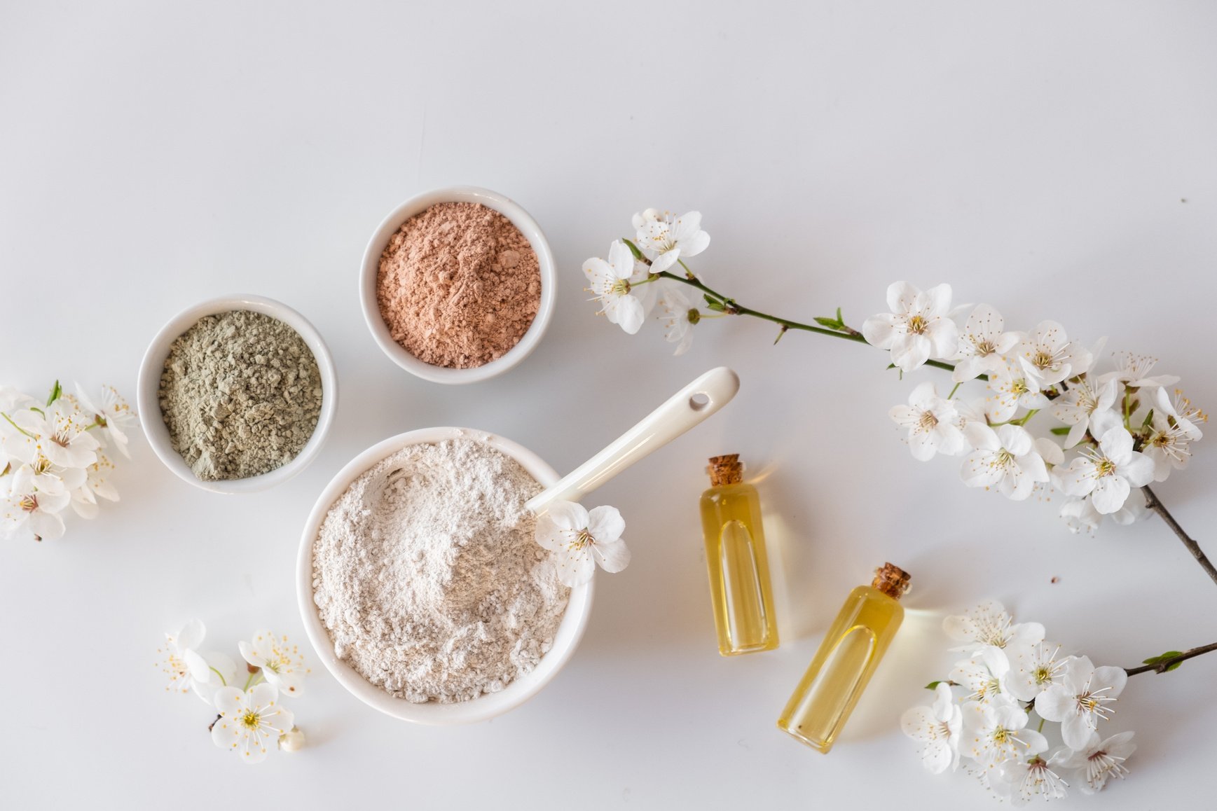 Various Clay Mask Powders and Essential Oils